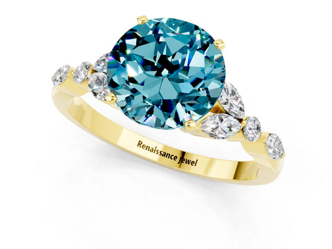Yellow gold Round Cut Blue Topaz Solitaire Ring with Side Stones and Four-Prong Setting_13