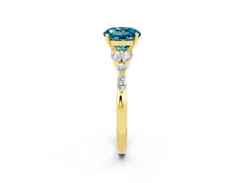Yellow gold Round Cut Blue Topaz Solitaire Ring with Side Stones and Four-Prong Setting_14