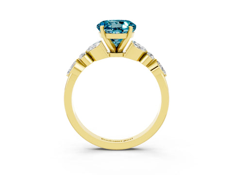 Yellow gold Round Cut Blue Topaz Solitaire Ring with Side Stones and Four-Prong Setting_15