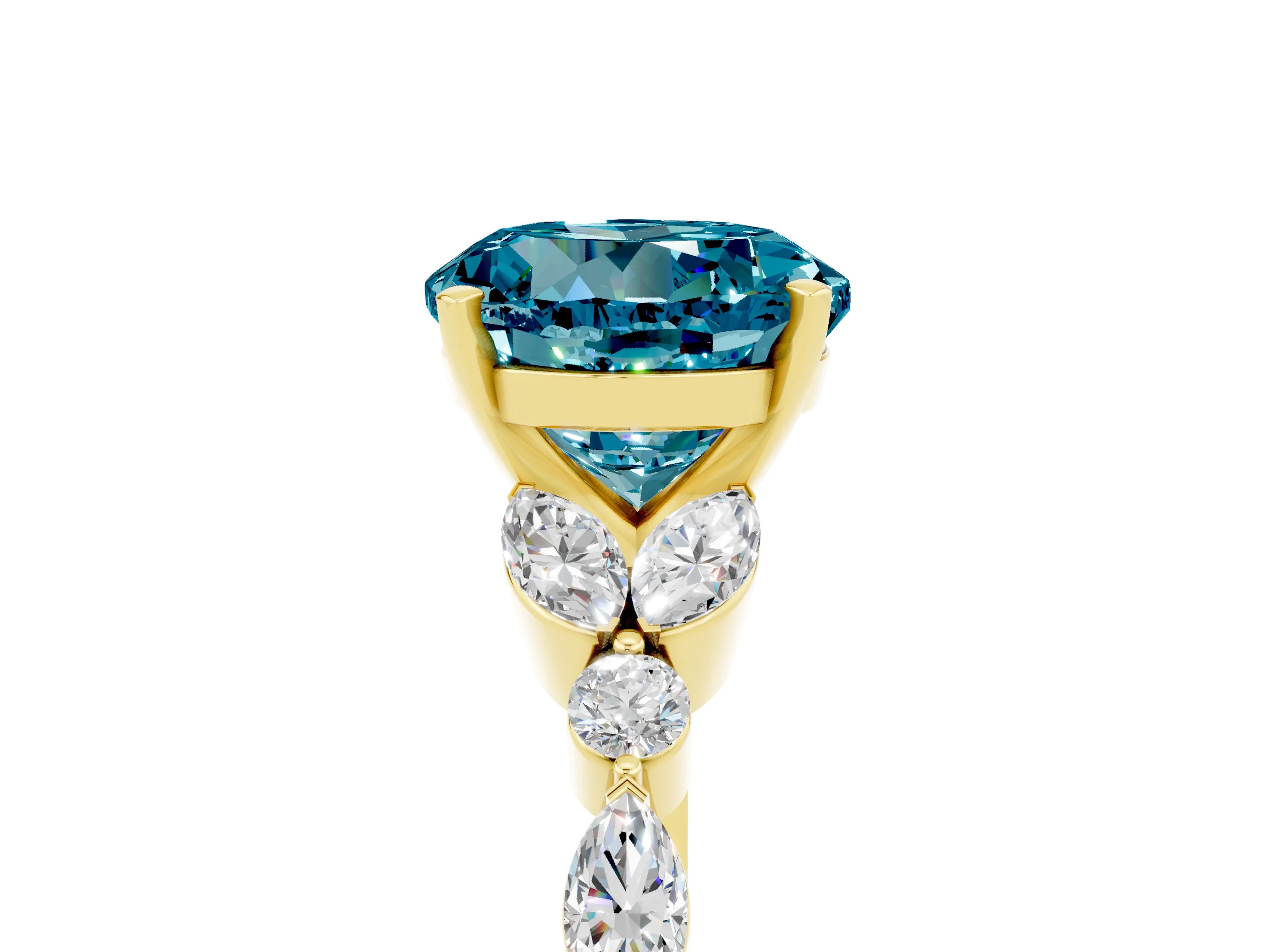 Yellow gold Round Cut Blue Topaz Solitaire Ring with Side Stones and Four-Prong Setting_17