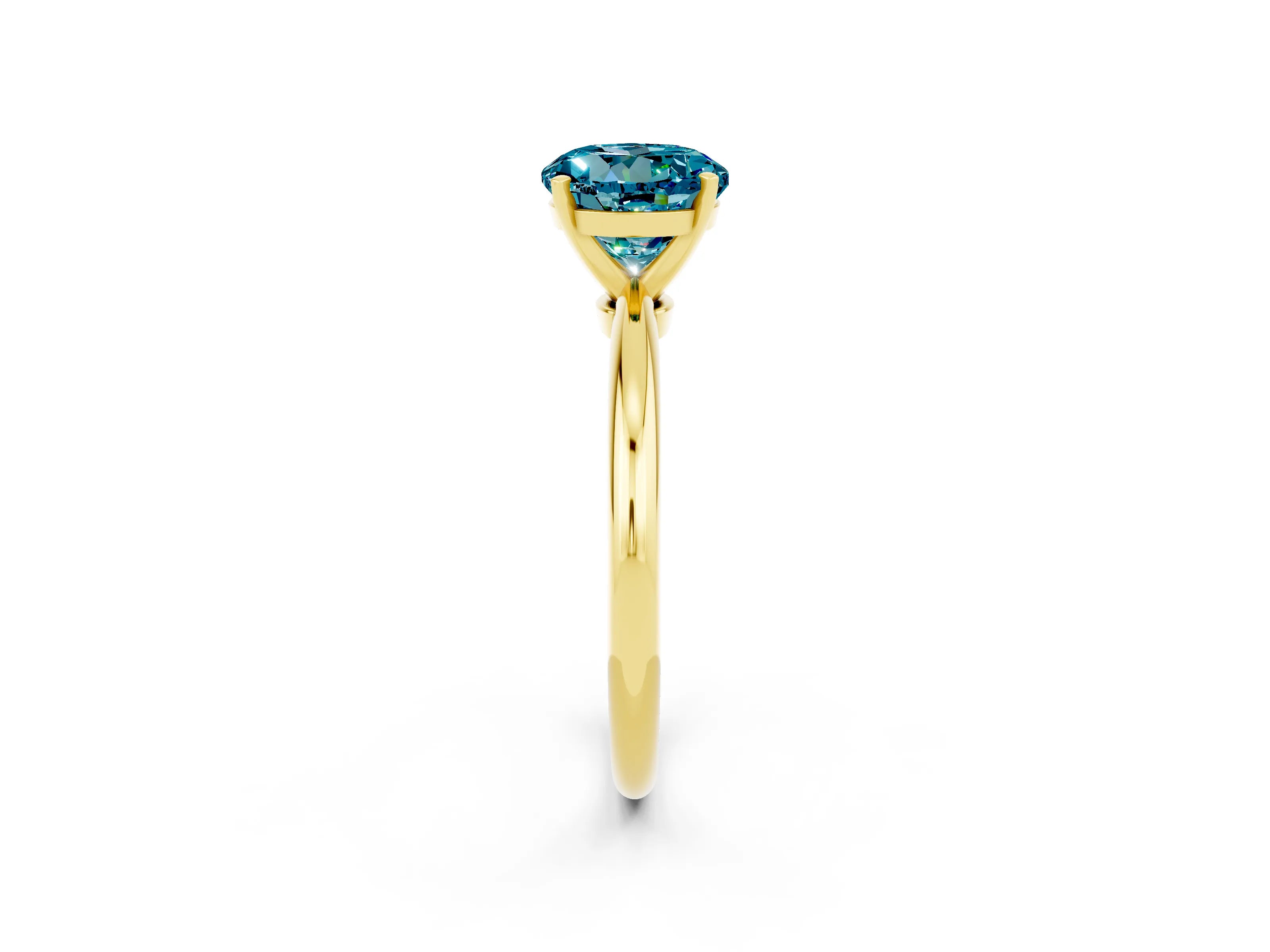Yellow gold Round Cut Blue Topaz Solitaire Ring with Six-Prong Setting and Classic Band_2