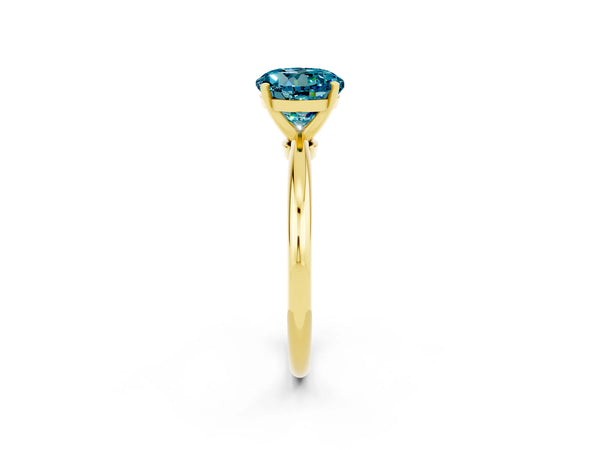 Yellow gold Round Cut Blue Topaz Solitaire Ring with Six-Prong Setting and Classic Band