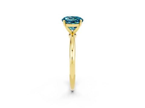 Yellow gold Round Cut Blue Topaz Solitaire Ring with Six-Prong Setting and Classic Band_2