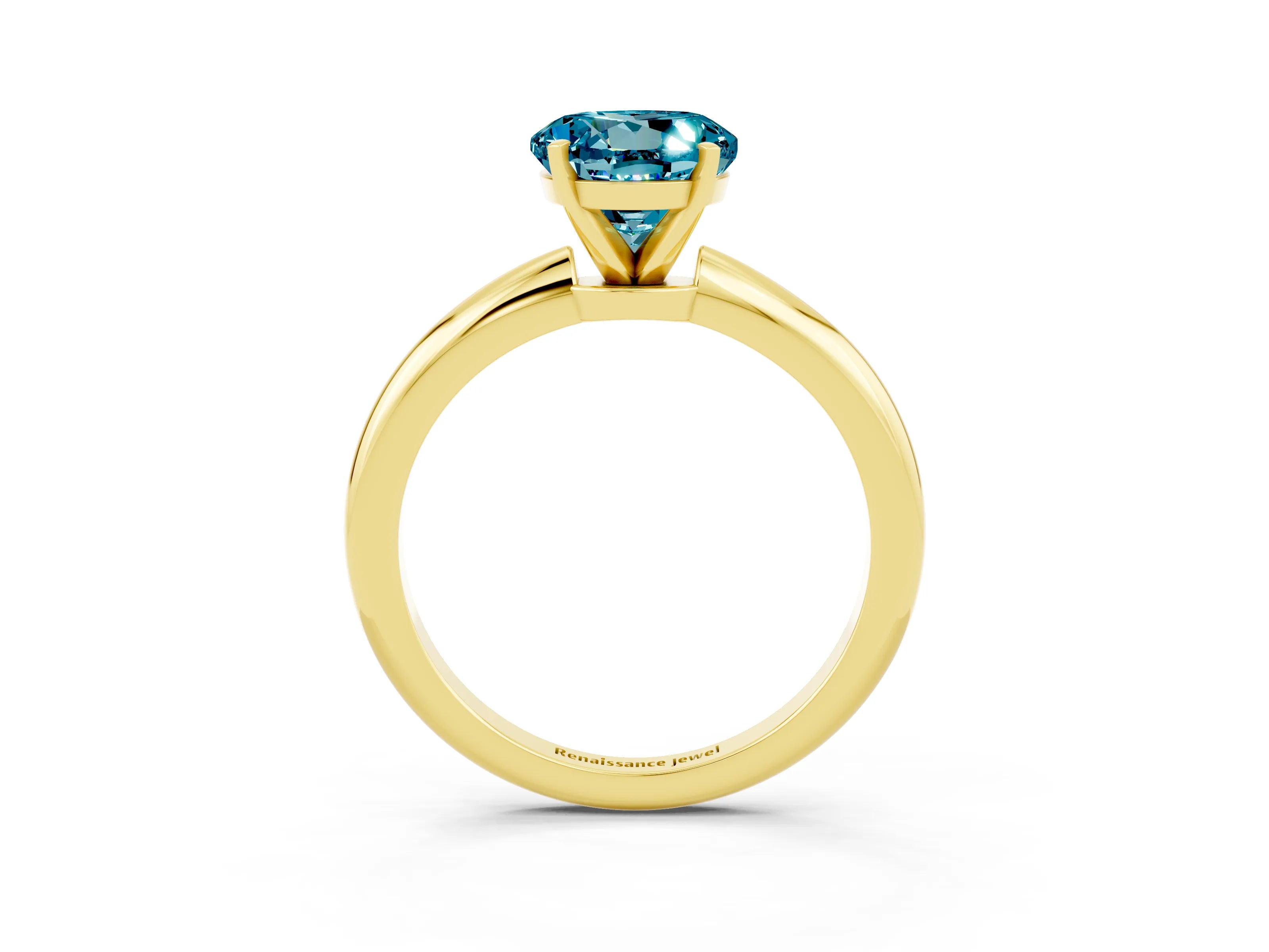 Yellow gold Round Cut Blue Topaz Solitaire Ring with Six-Prong Setting and Classic Band_3
