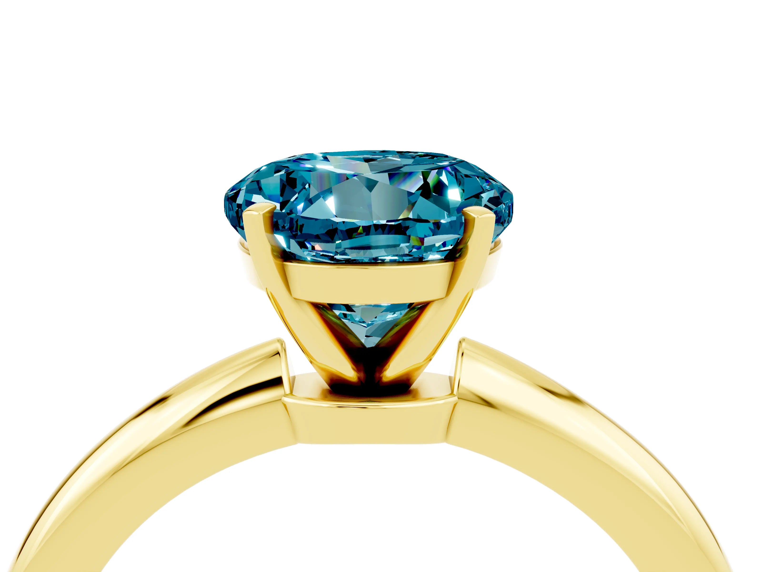Yellow gold Round Cut Blue Topaz Solitaire Ring with Six-Prong Setting and Classic Band_4