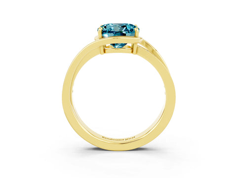 Yellow gold Round Cut Blue Topaz Solitaire Ring with Split Shank and Prong Setting_3