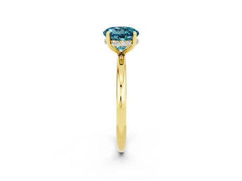 Yellow gold Round Cut Blue Topaz Solitaire Ring with Thin Band and Four-Prong Setting_14