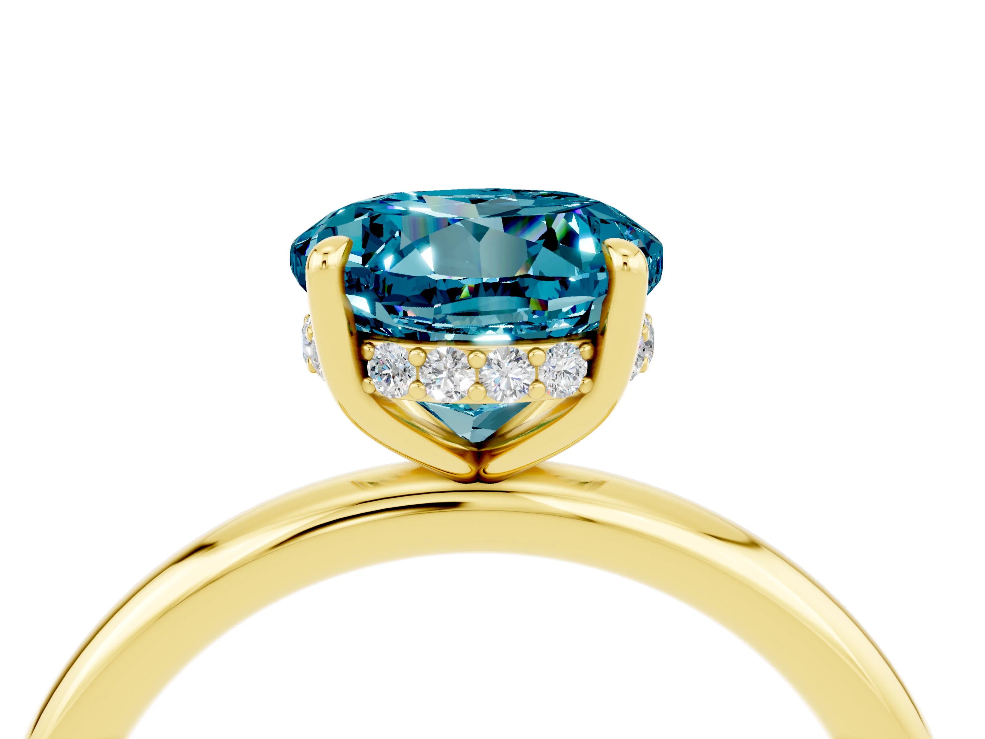 Yellow gold Round Cut Blue Topaz Solitaire Ring with Thin Band and Four-Prong Setting_16