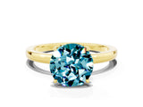 Yellow gold Round Cut Blue Topaz Solitaire Ring with Thin Band and Prong Setting_12