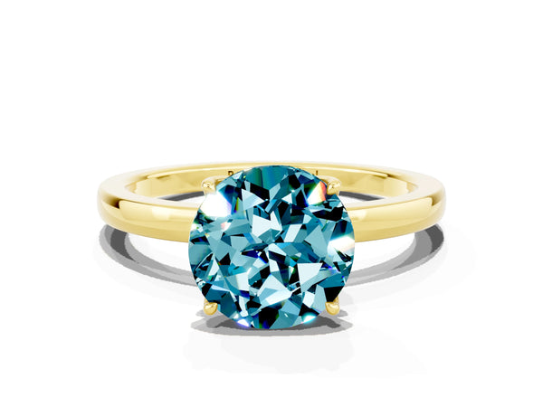 Yellow gold Round Cut Blue Topaz Solitaire Ring with Thin Band and Prong Setting