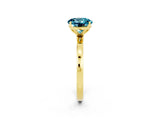 Yellow gold Round Cut Blue Topaz Solitaire Ring with Thin Band and Prong Setting_14