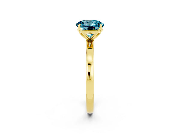 Yellow gold Round Cut Blue Topaz Solitaire Ring with Thin Band and Prong Setting