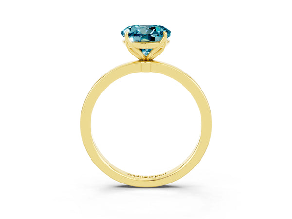 Yellow gold Round Cut Blue Topaz Solitaire Ring with Thin Band and Prong Setting