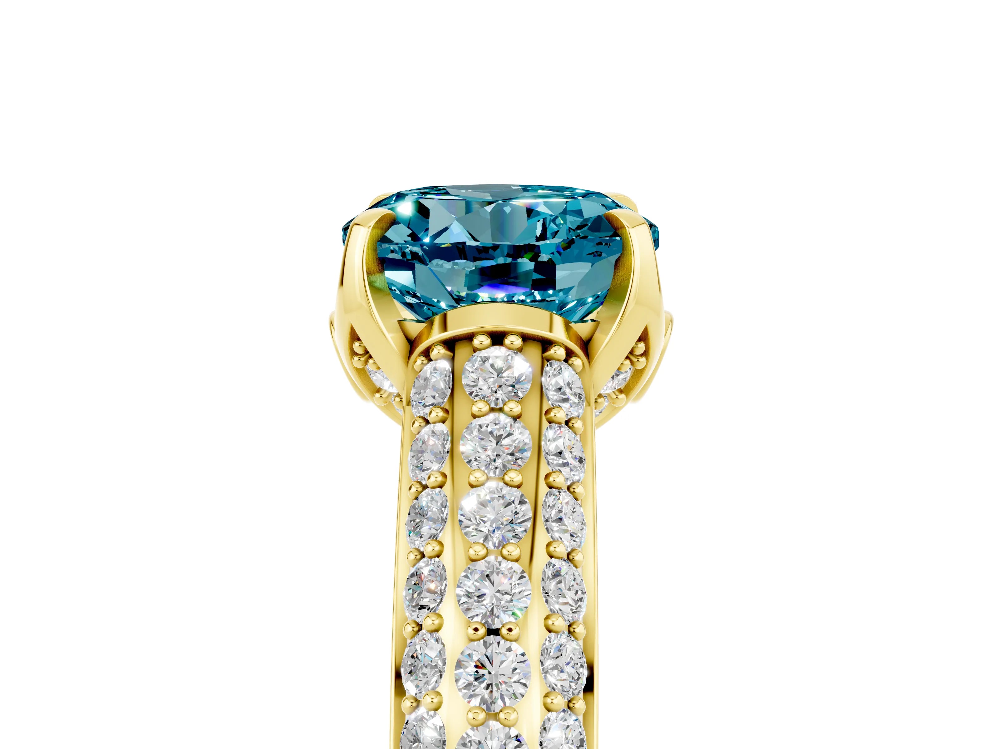 Yellow gold Round Cut Blue Topaz Solitaire Ring with Three-Row Pavé Band and Four-Prong Setting_17