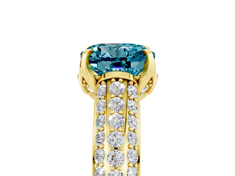 Yellow gold Round Cut Blue Topaz Solitaire Ring with Three-Row Pavé Band and Four-Prong Setting_17