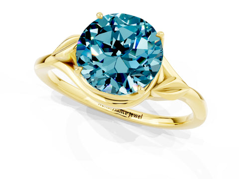 Yellow gold Round Cut Blue Topaz Solitaire Ring with Twist Band and Four-Prong Setting_25