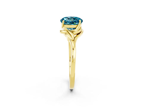 Yellow gold Round Cut Blue Topaz Solitaire Ring with Twist Band and Four-Prong Setting_26