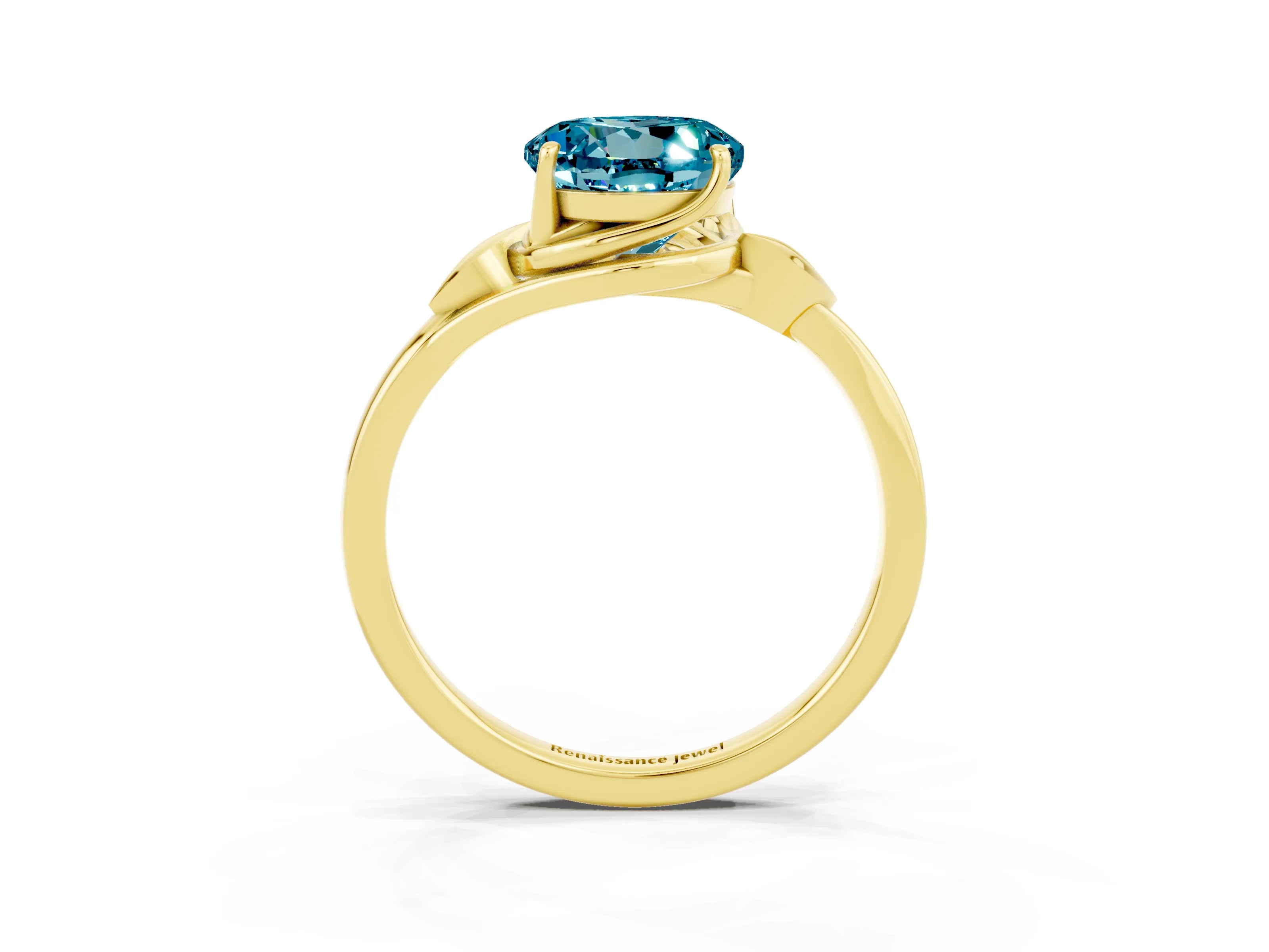 Yellow gold Round Cut Blue Topaz Solitaire Ring with Twist Band and Four-Prong Setting_27