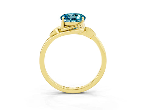 Yellow gold Round Cut Blue Topaz Solitaire Ring with Twist Band and Four-Prong Setting_27