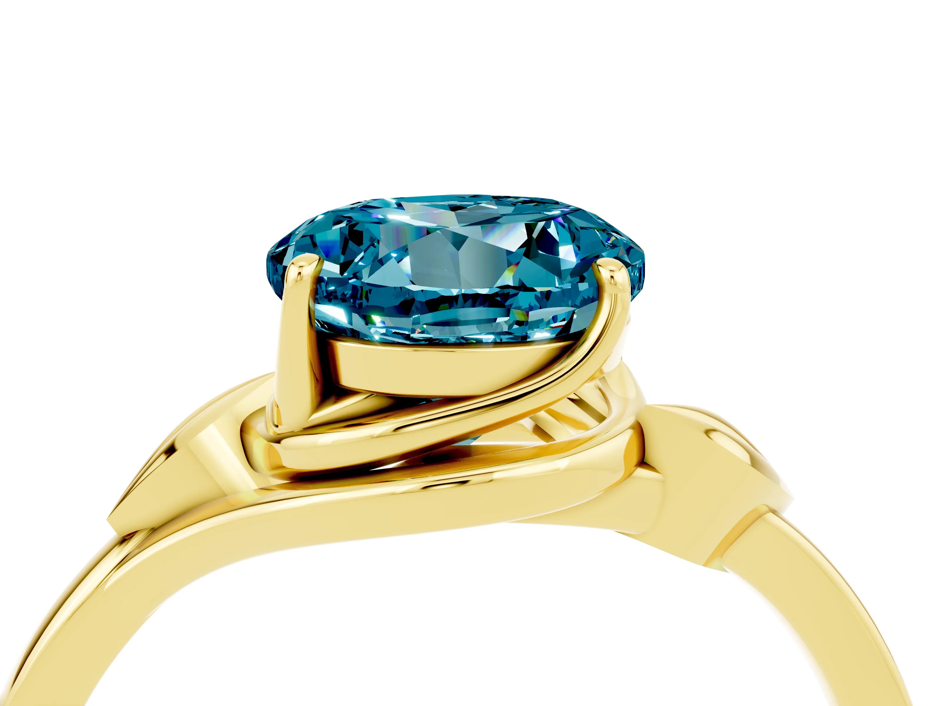 Yellow gold Round Cut Blue Topaz Solitaire Ring with Twist Band and Four-Prong Setting_28