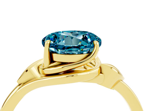 Yellow gold Round Cut Blue Topaz Solitaire Ring with Twist Band and Four-Prong Setting_28