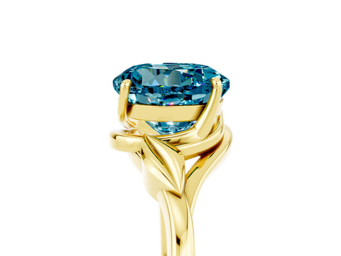 Yellow gold Round Cut Blue Topaz Solitaire Ring with Twist Band and Four-Prong Setting_29