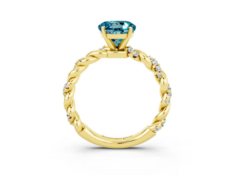 Yellow gold Round Cut Blue Topaz Solitaire Ring with Twisted Band and Pavé Accents_3