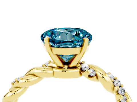 Yellow gold Round Cut Blue Topaz Solitaire Ring with Twisted Band and Pavé Accents_4