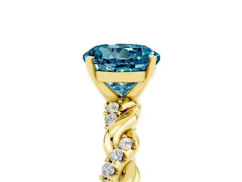 Yellow gold Round Cut Blue Topaz Solitaire Ring with Twisted Band and Pavé Accents_5