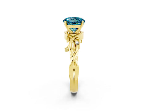 Yellow gold Round Cut Blue Topaz Solitaire Ring with Twisted Band and Prong Setting_2