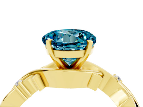 Yellow gold Round Cut Blue Topaz Solitaire Ring with Twisted Band and Prong Setting_4