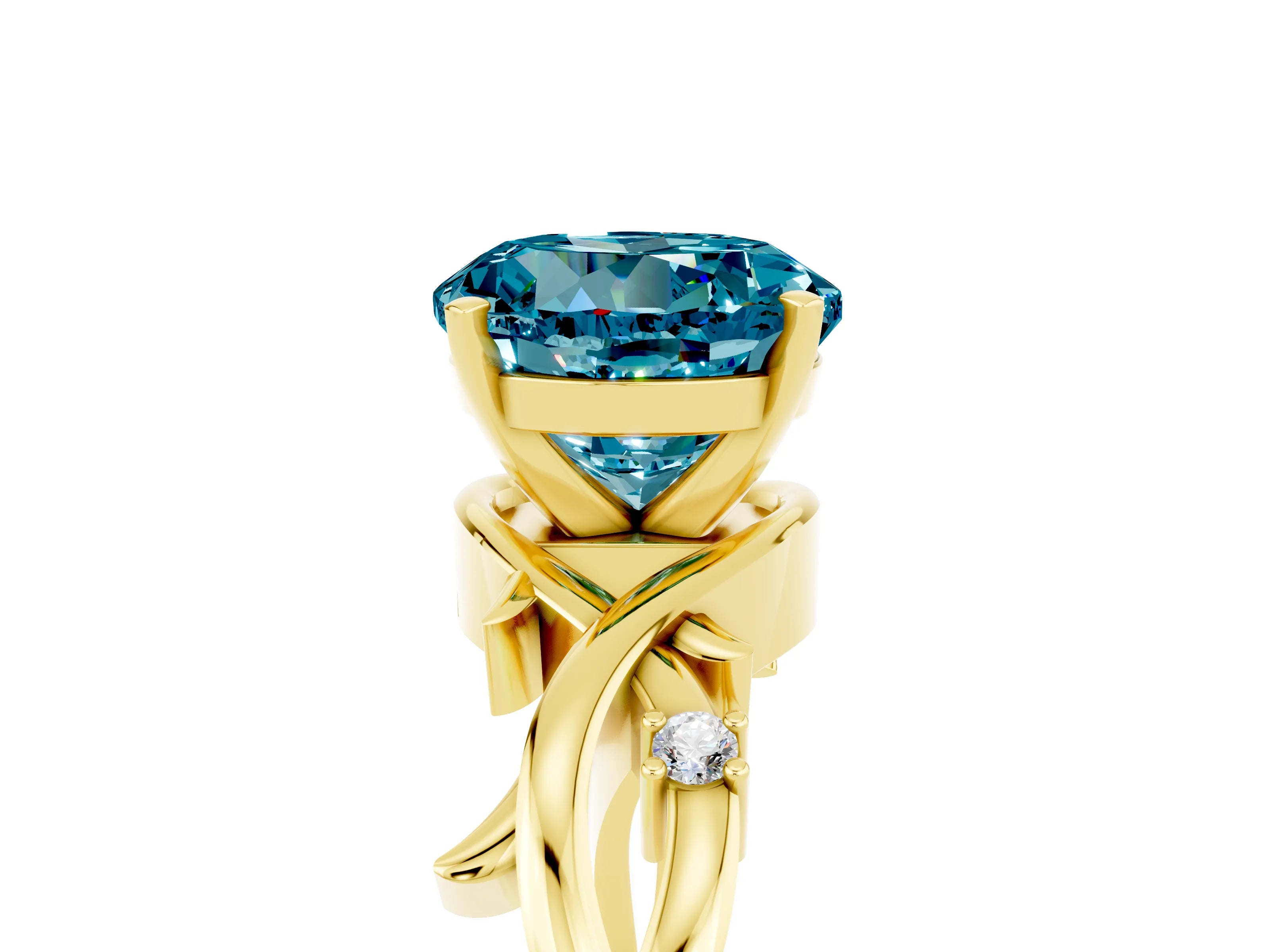 Yellow gold Round Cut Blue Topaz Solitaire Ring with Twisted Band and Prong Setting_5