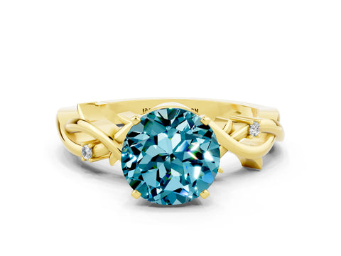 Yellow gold Round Cut Blue Topaz Solitaire Ring with Twisted Band and Prong Setting
