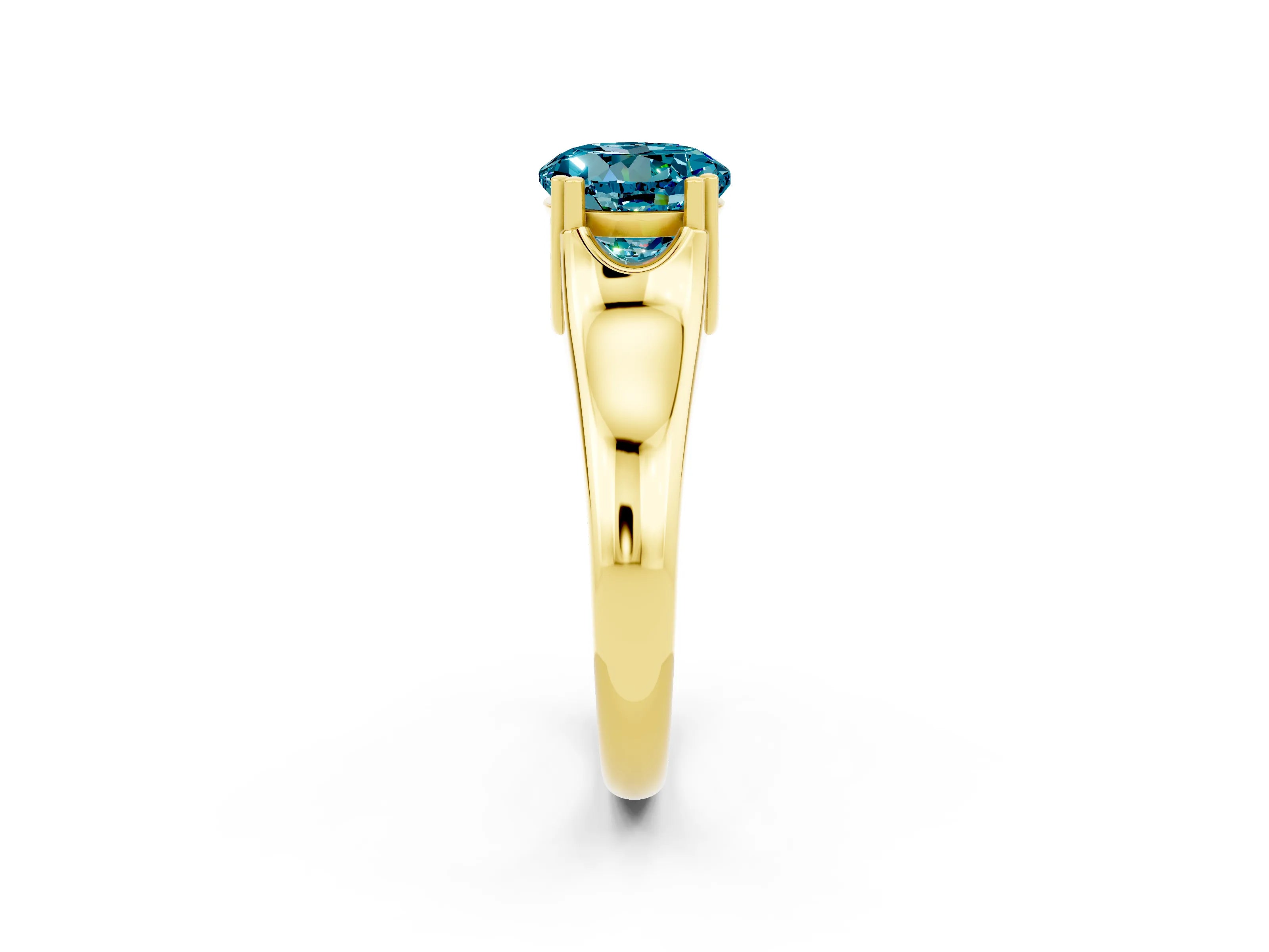 Yellow gold Round Cut Blue Topaz Solitaire Ring with Wide Band and Prong Setting_2