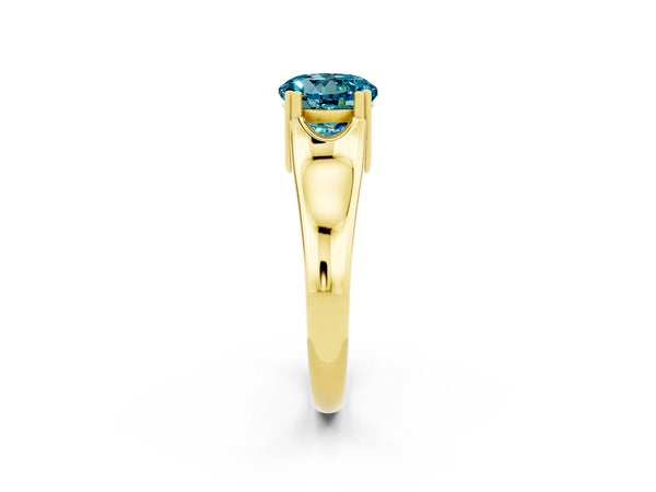 Yellow gold Round Cut Blue Topaz Solitaire Ring with Wide Band and Prong Setting