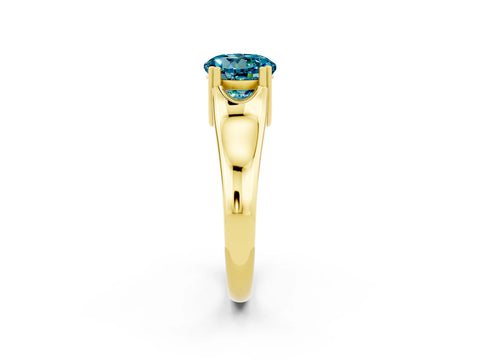 Yellow gold Round Cut Blue Topaz Solitaire Ring with Wide Band and Prong Setting_2