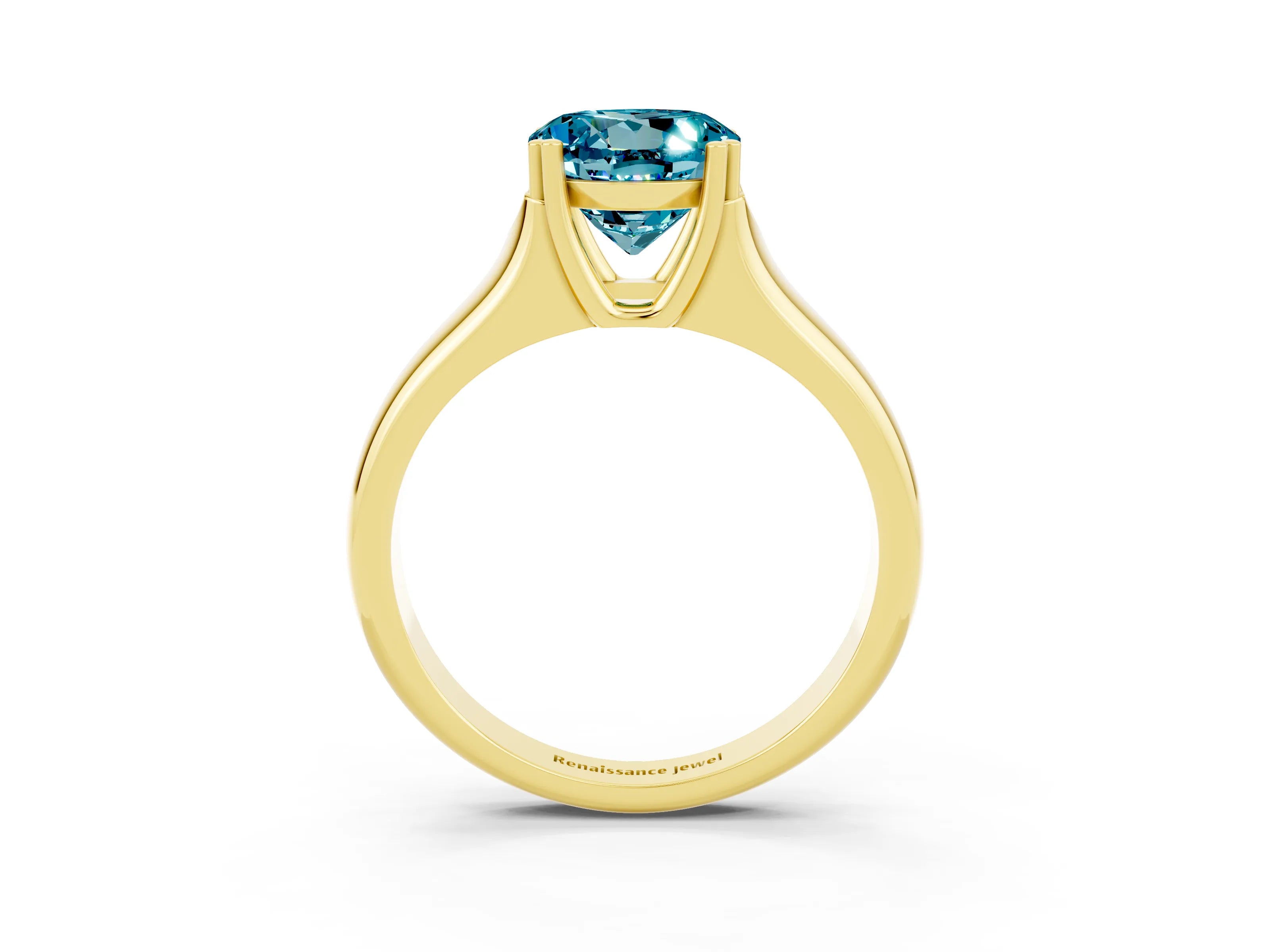 Yellow gold Round Cut Blue Topaz Solitaire Ring with Wide Band and Prong Setting_3