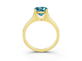 Yellow gold Round Cut Blue Topaz Solitaire Ring with Wide Band and Prong Setting_3