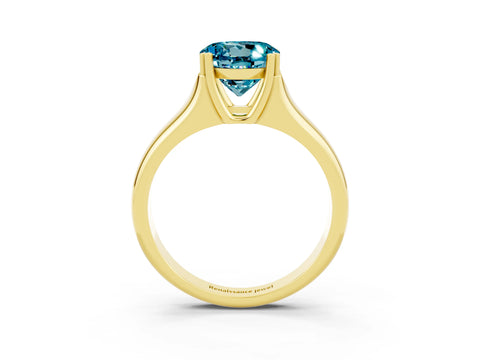 Yellow gold Round Cut Blue Topaz Solitaire Ring with Wide Band and Prong Setting_3