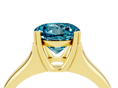 Yellow gold Round Cut Blue Topaz Solitaire Ring with Wide Band and Prong Setting_4
