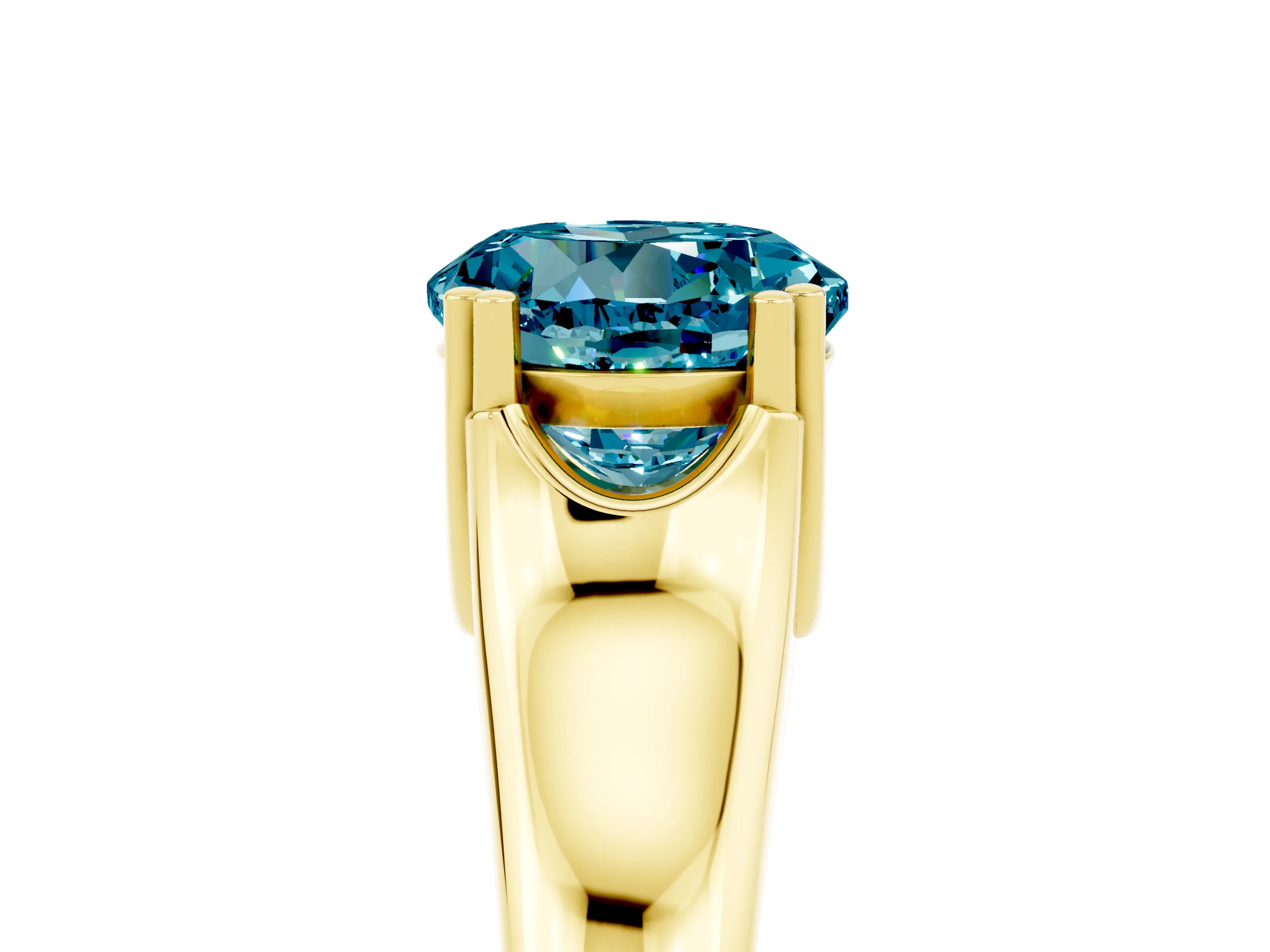Yellow gold Round Cut Blue Topaz Solitaire Ring with Wide Band and Prong Setting_5