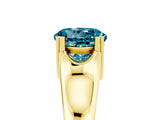 Yellow gold Round Cut Blue Topaz Solitaire Ring with Wide Band and Prong Setting_5