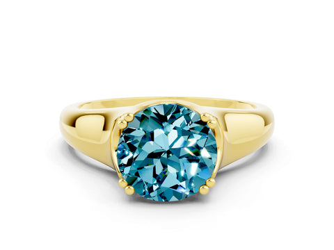 Yellow gold Round Cut Blue Topaz Solitaire Ring with Wide Band and Prong Setting