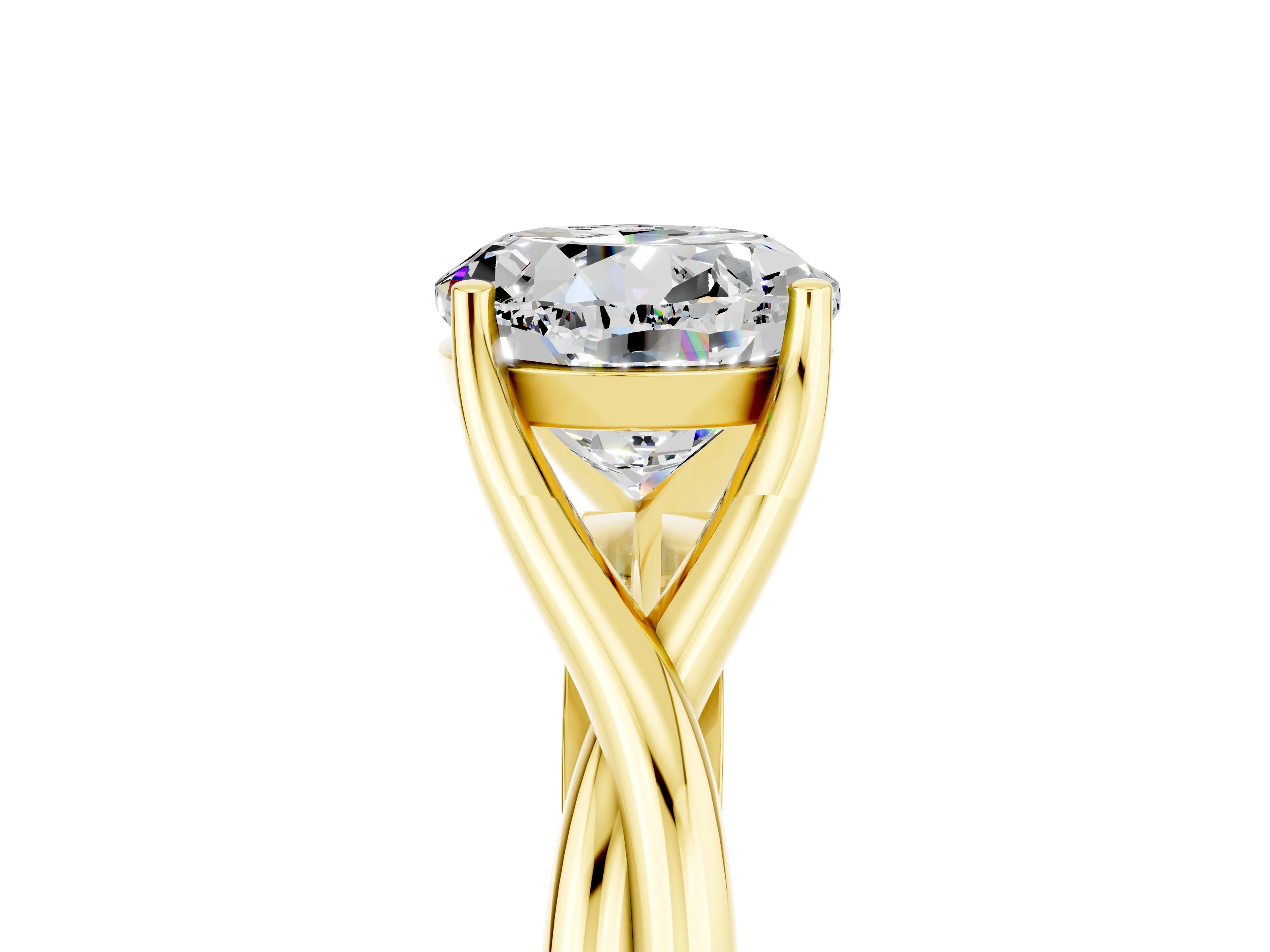 Yellow gold Round Cut Blue Topaz   Solitaire Twist Band Prong Setting Ring_17