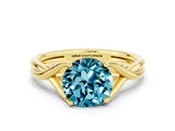 Yellow gold Round Cut Blue Topaz Solitaire Twist Band Prong Setting Ring_60