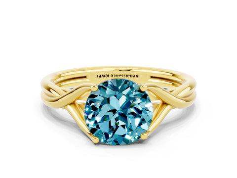Yellow gold Round Cut Blue Topaz Solitaire Twist Band Prong Setting Ring_60