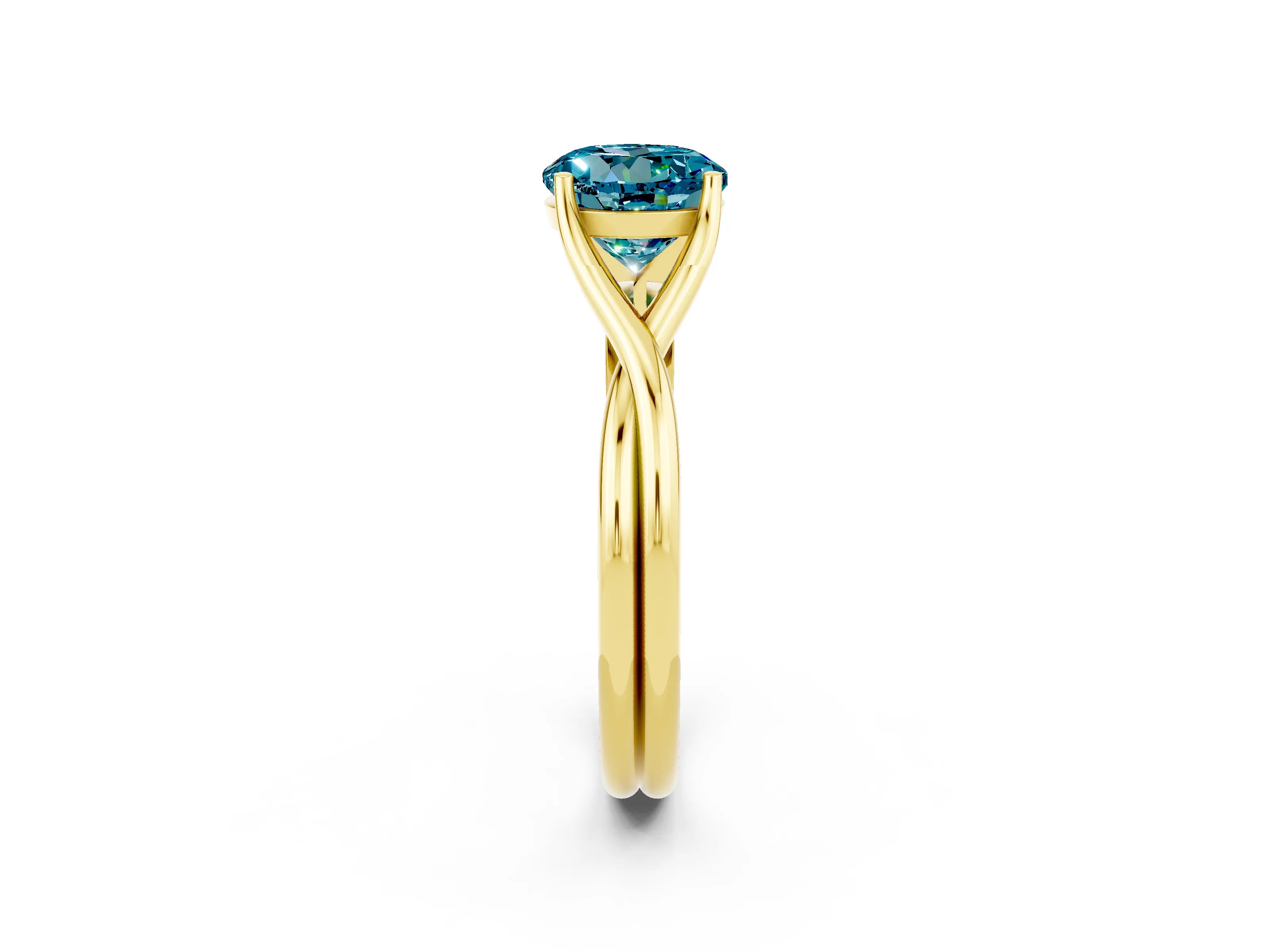 Yellow gold Round Cut Blue Topaz Solitaire Twist Band Prong Setting Ring_62