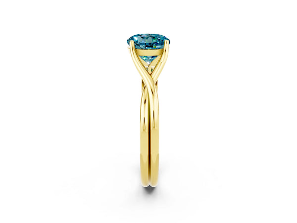 Yellow gold Round Cut Blue Topaz Solitaire Twist Band Prong Setting Ring