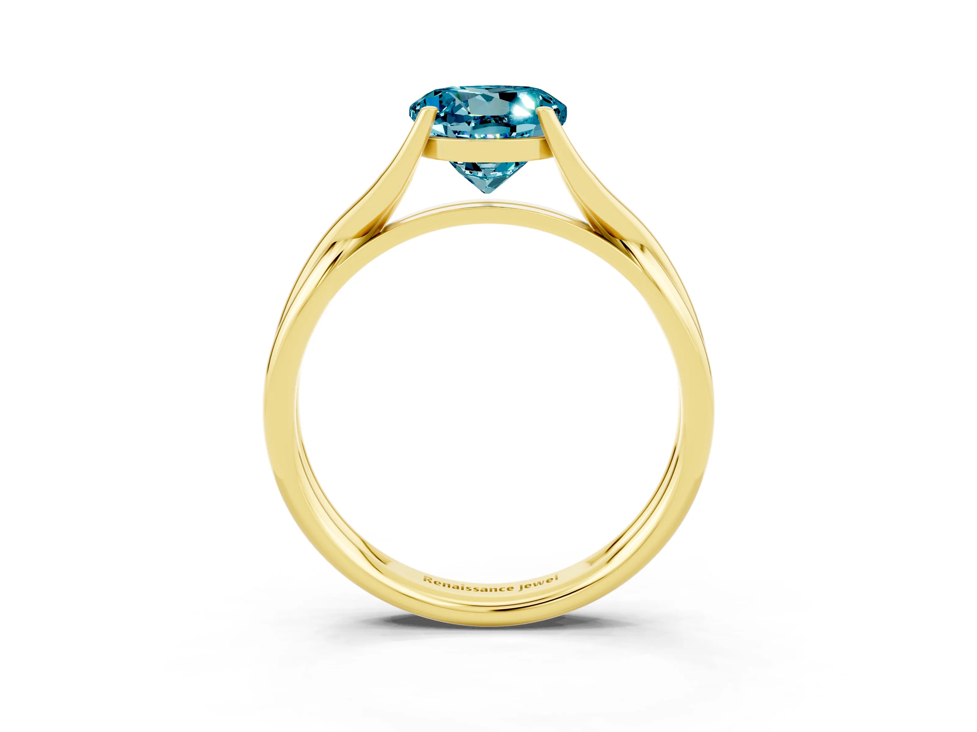 Yellow gold Round Cut Blue Topaz Solitaire Twist Band Prong Setting Ring_63