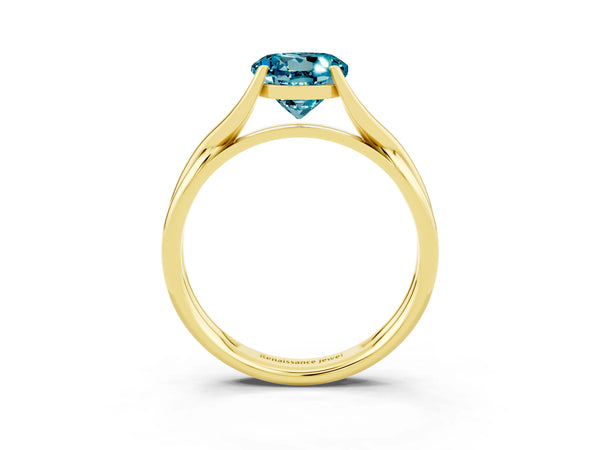 Yellow gold Round Cut Blue Topaz Solitaire Twist Band Prong Setting Ring